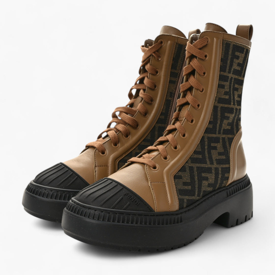 Fendi Fabric Jacquard Vitello FF Domino 50mm Biker Boots