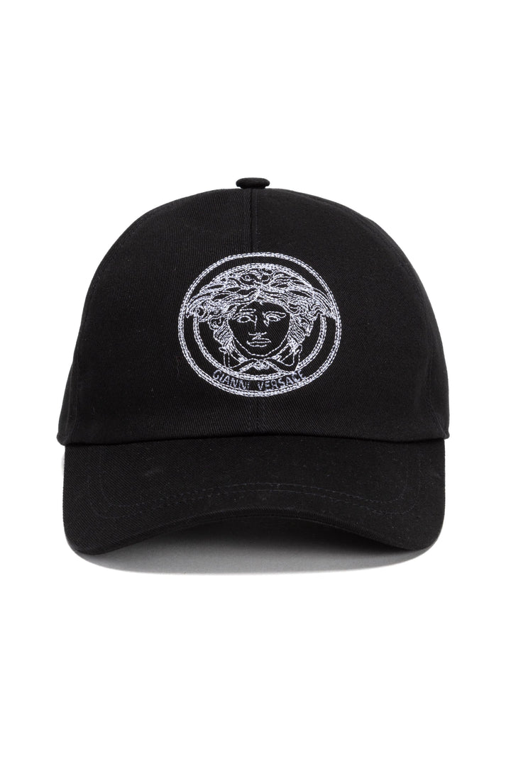 Versace Black Hat with Medusa Emblem Embroidery - Made in Italy