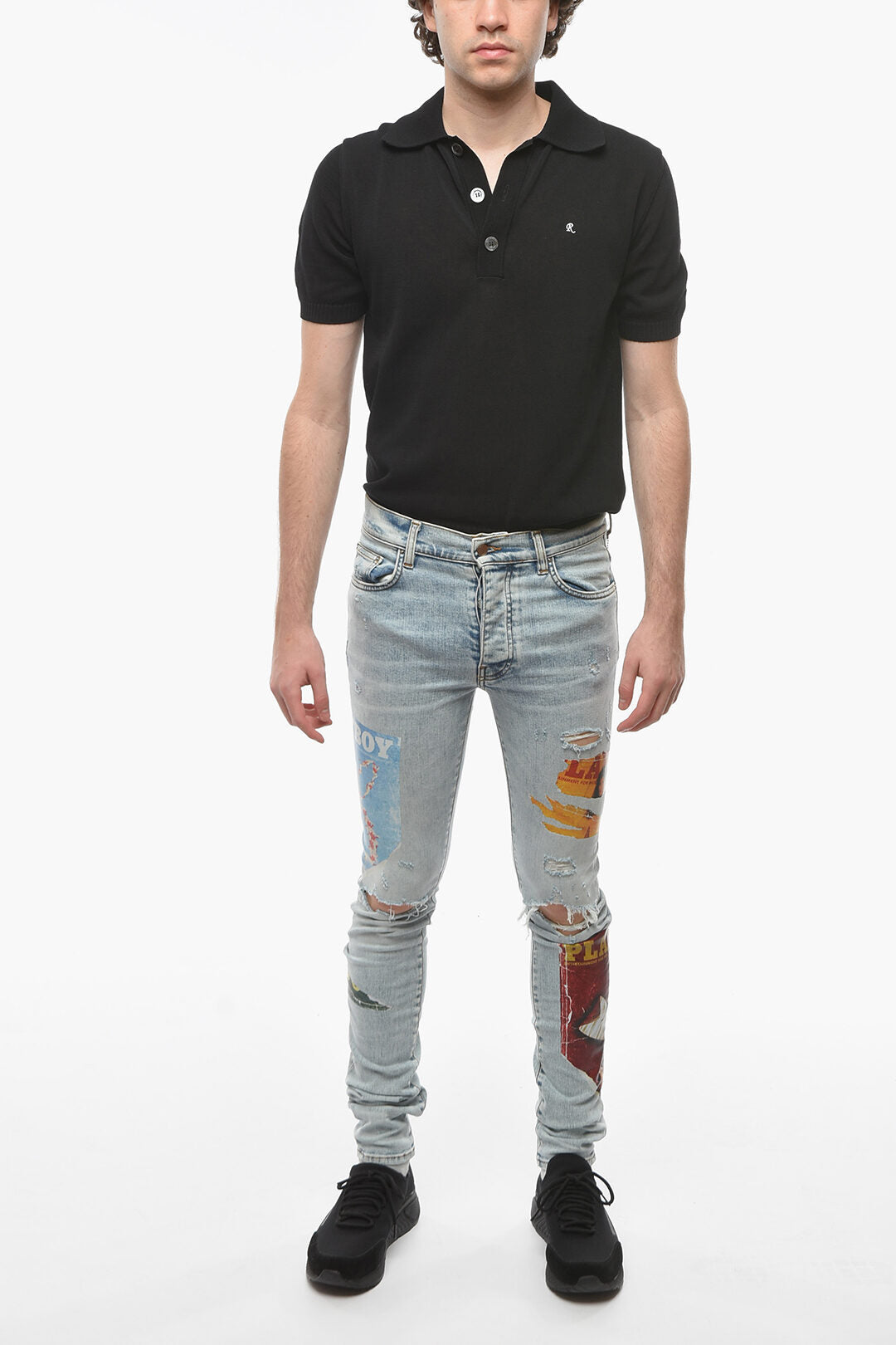 Amiri Playboy Jeans Skinny Strappati con Stampa 14cm