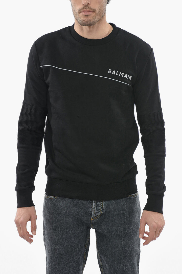 BALMAIN SWEATSHIRT WITH REFLECTIVE LOGO PRINT