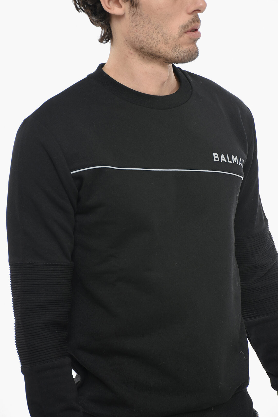 BALMAIN SWEATSHIRT WITH REFLECTIVE LOGO PRINT