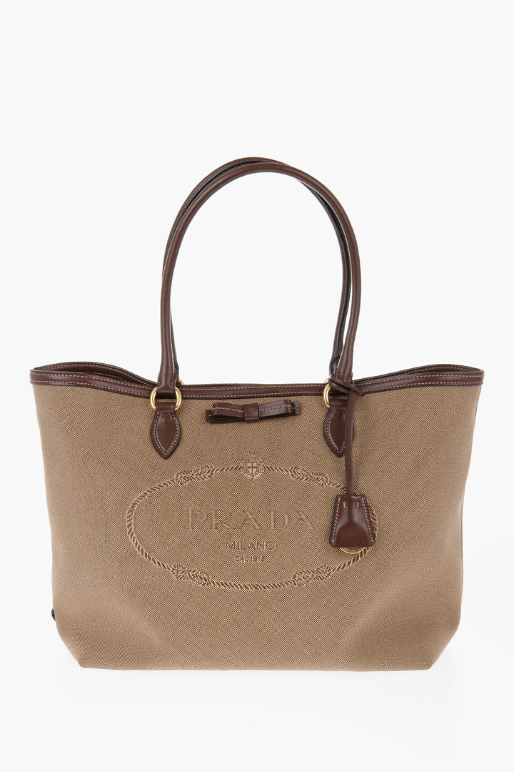 Borsa tote in tela Prada con logo jacquard