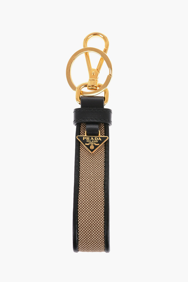 Prada Canvas Keyring with Leather Edges