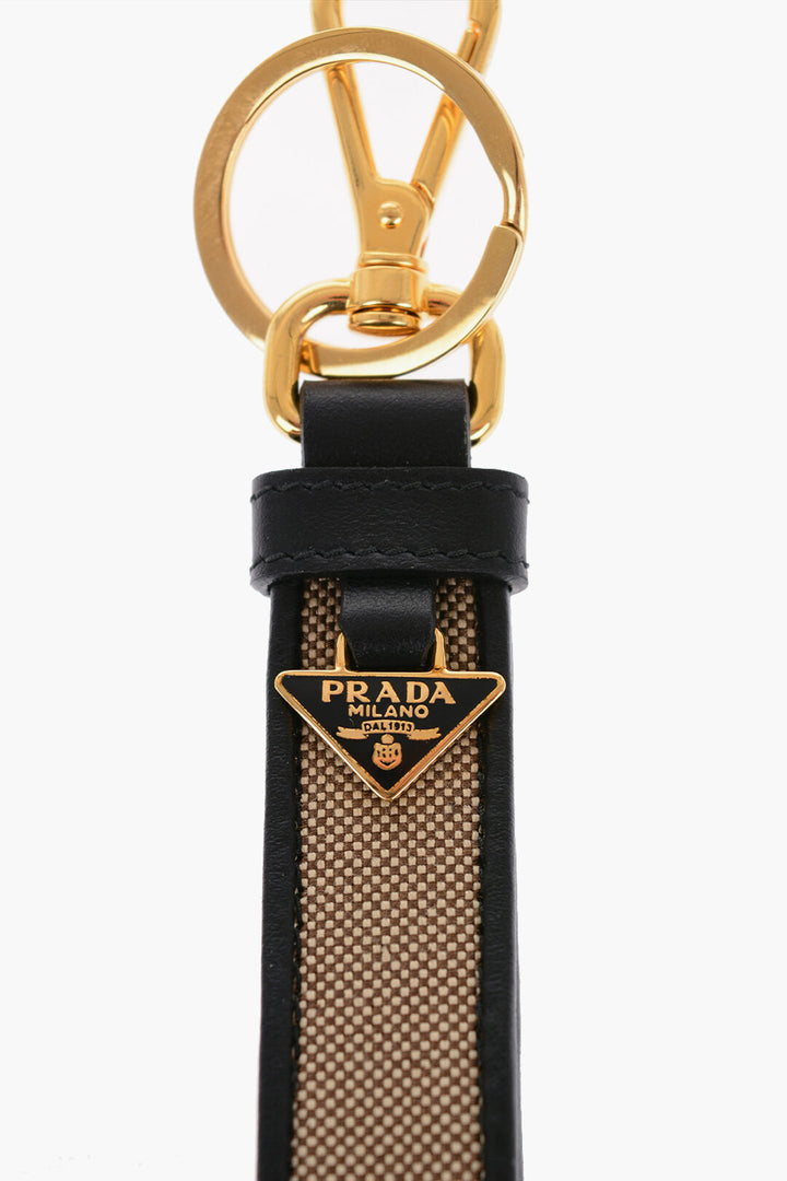 Prada Canvas Keyring with Leather Edges