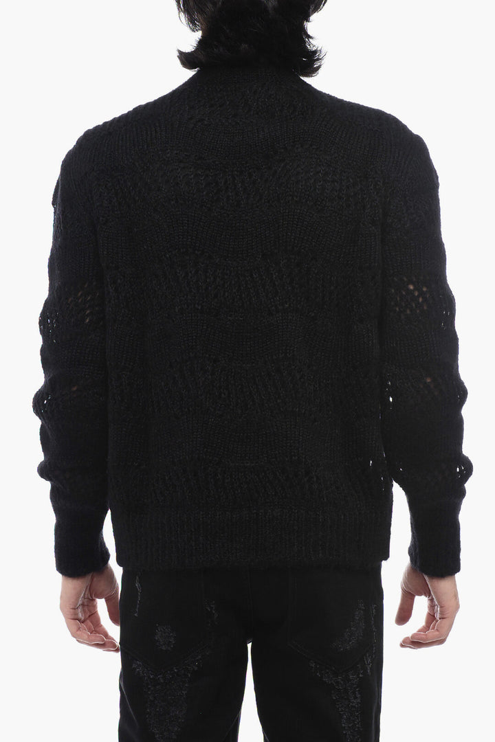 Saint Laurent Crew Neck Openwork Mohair Blend Sweater