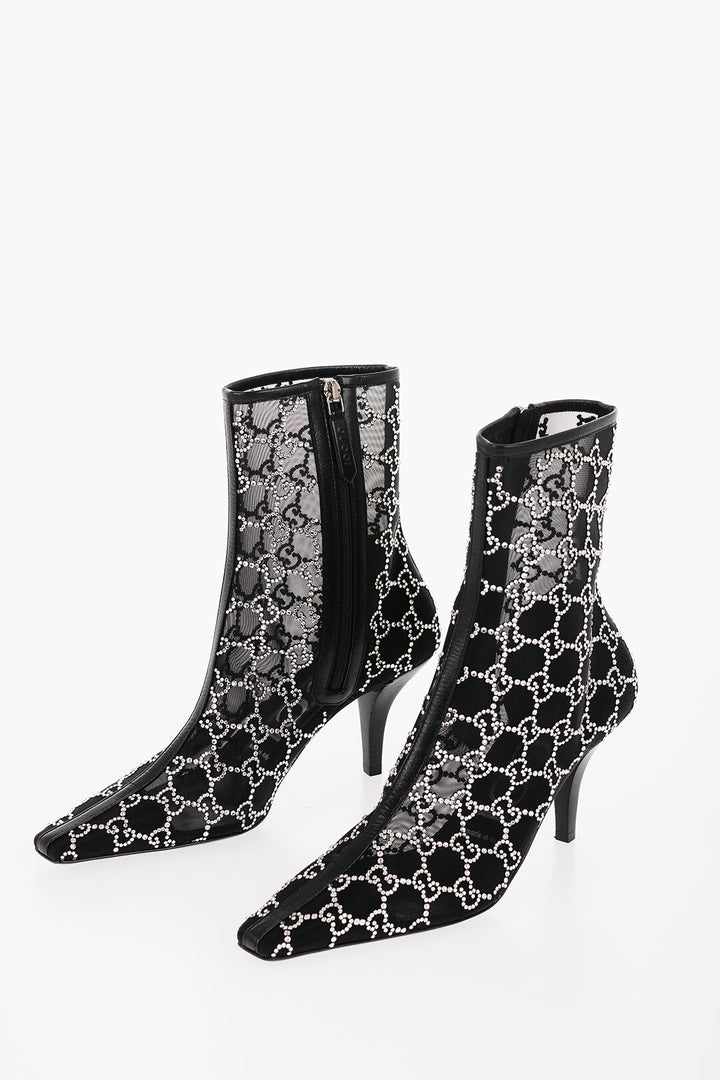 Gucci Mesh Ankle Boots with All-Over Rhinestone Monogram