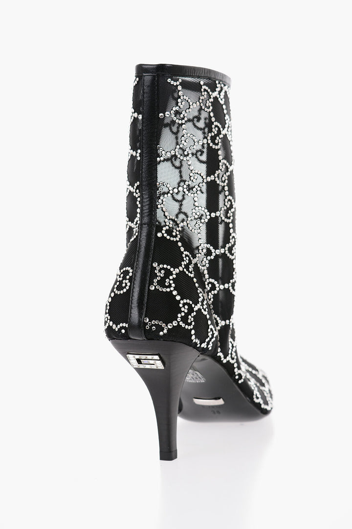 Gucci Mesh Ankle Boots with All-Over Rhinestone Monogram