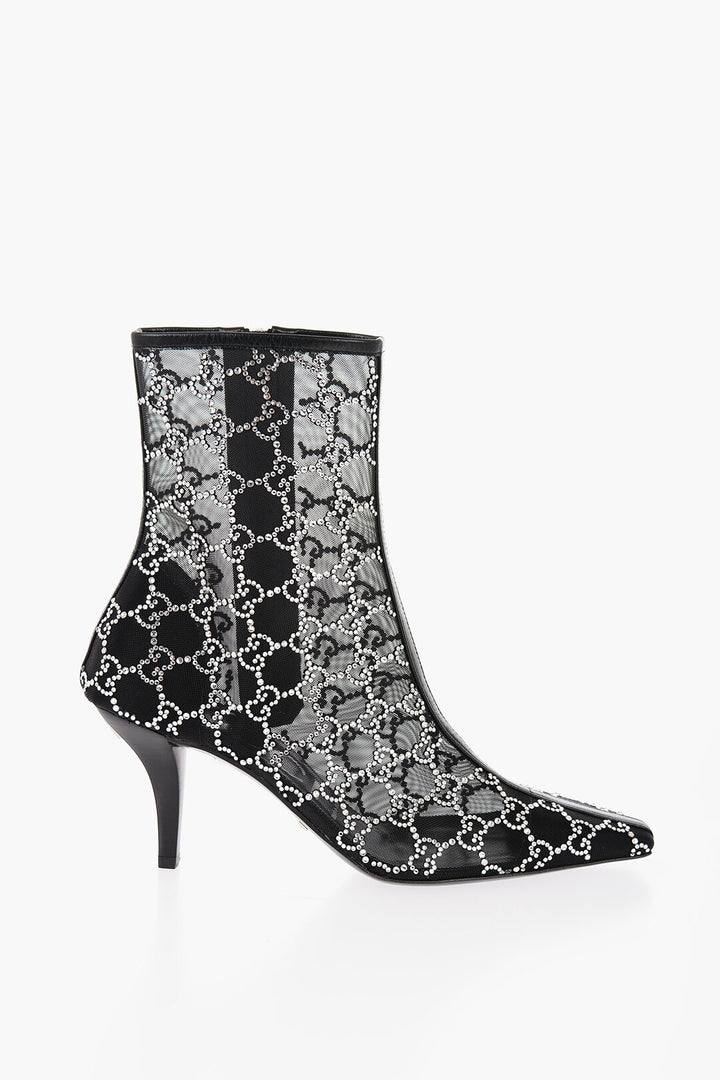 Gucci Mesh Ankle Boots with All-Over Rhinestone Monogram