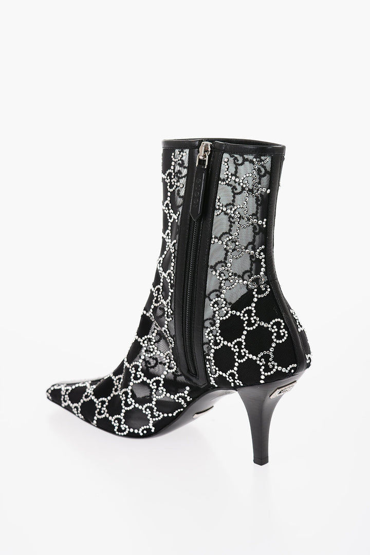 Gucci Mesh Ankle Boots with All-Over Rhinestone Monogram