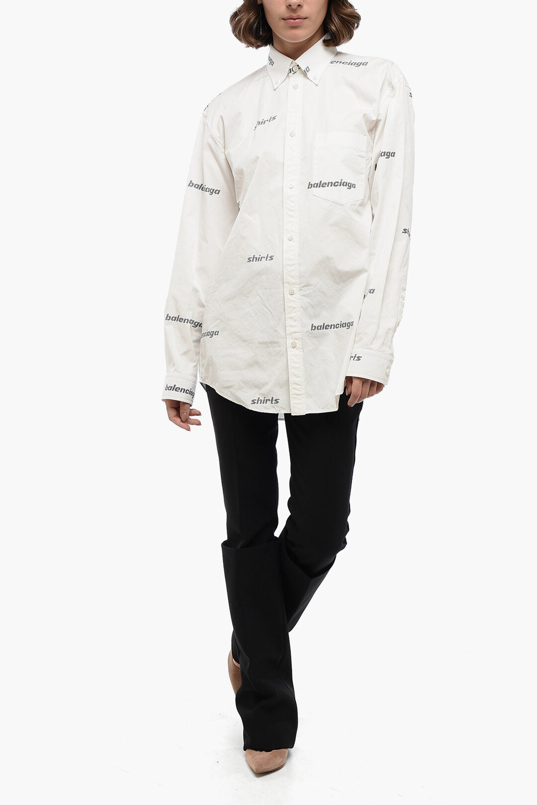 Balenciaga Allover Logo Oversize-Fit Shirt