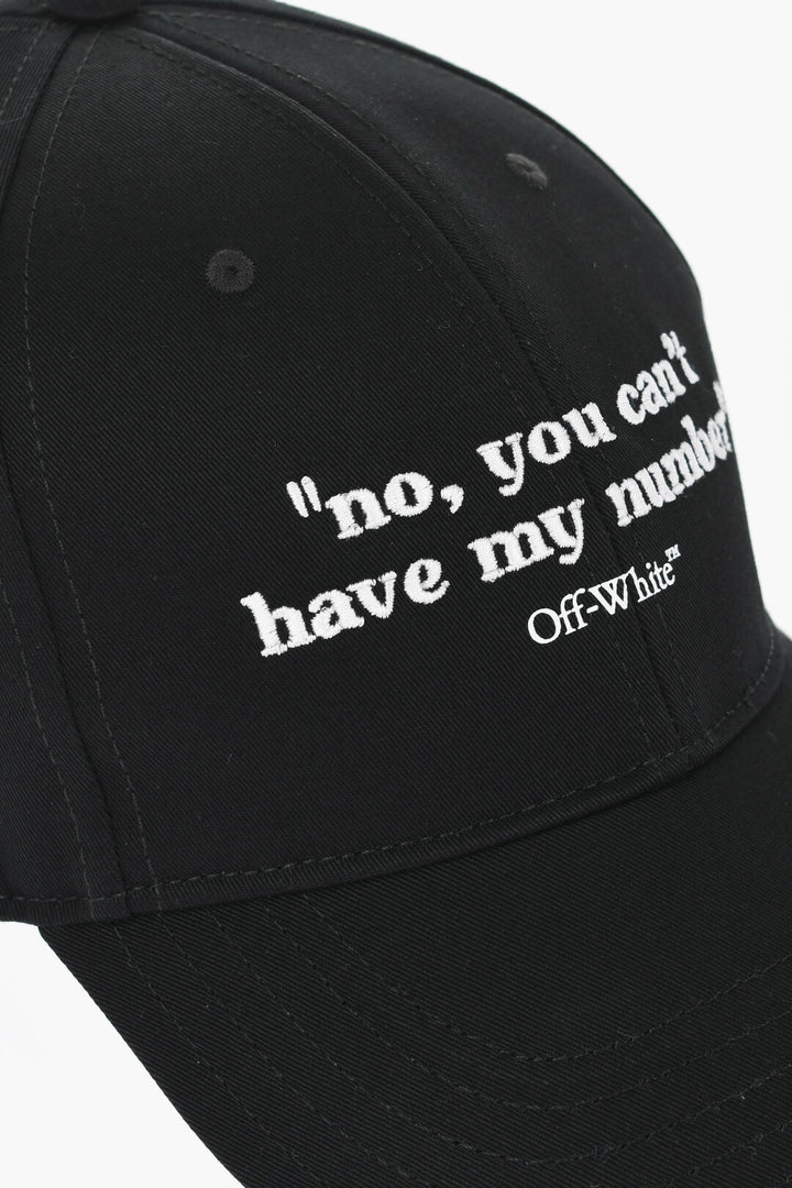 Off-White Cotton QUOTES Cap with Embroidery