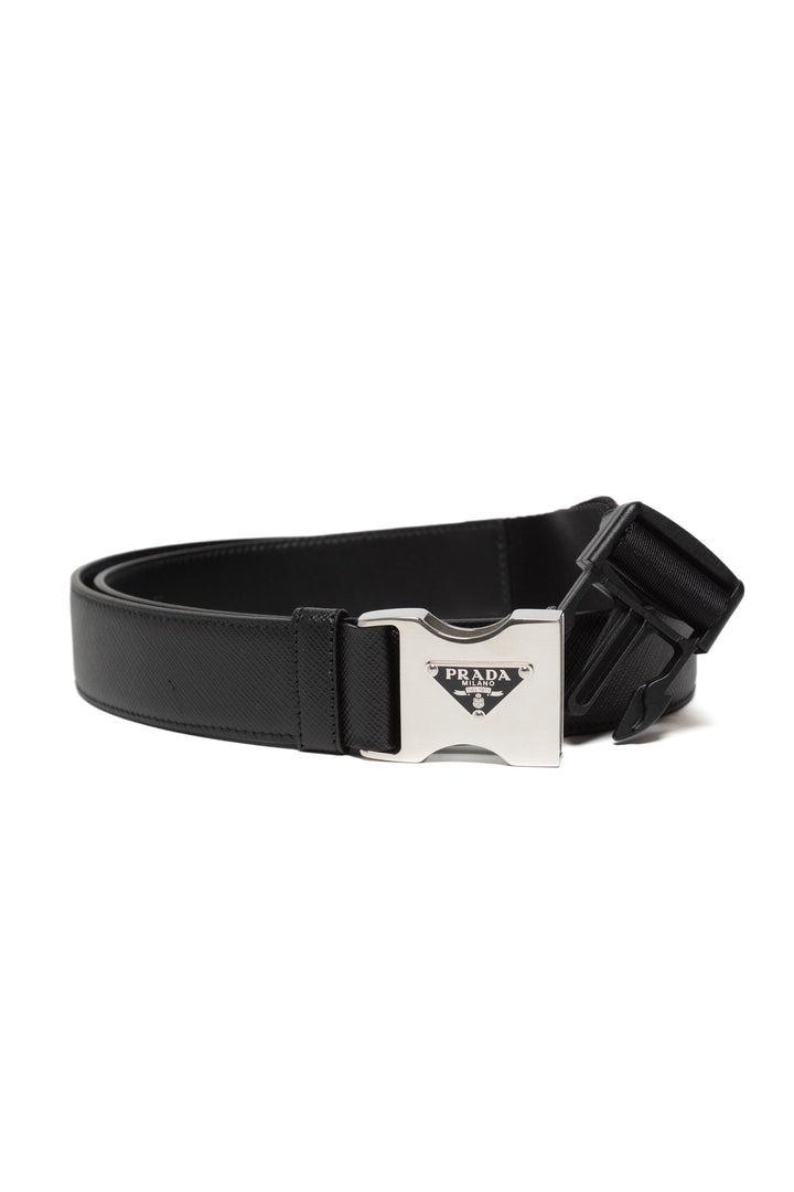 Prada Black Leather Belt with Iconic Branded Buckle - Made in Italy