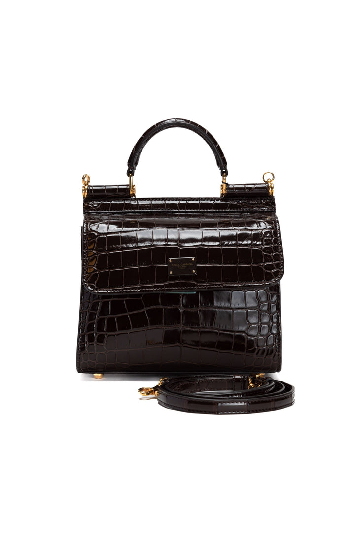 Dolce & Gabbana Brown Crocodile-Embossed Leather Bag