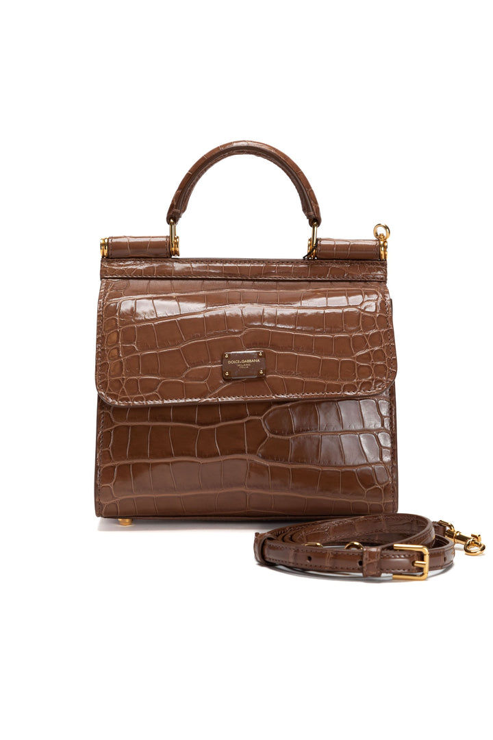 Dolce & Gabbana Beige Crocodile Handbag with Gold-Tone Hardware