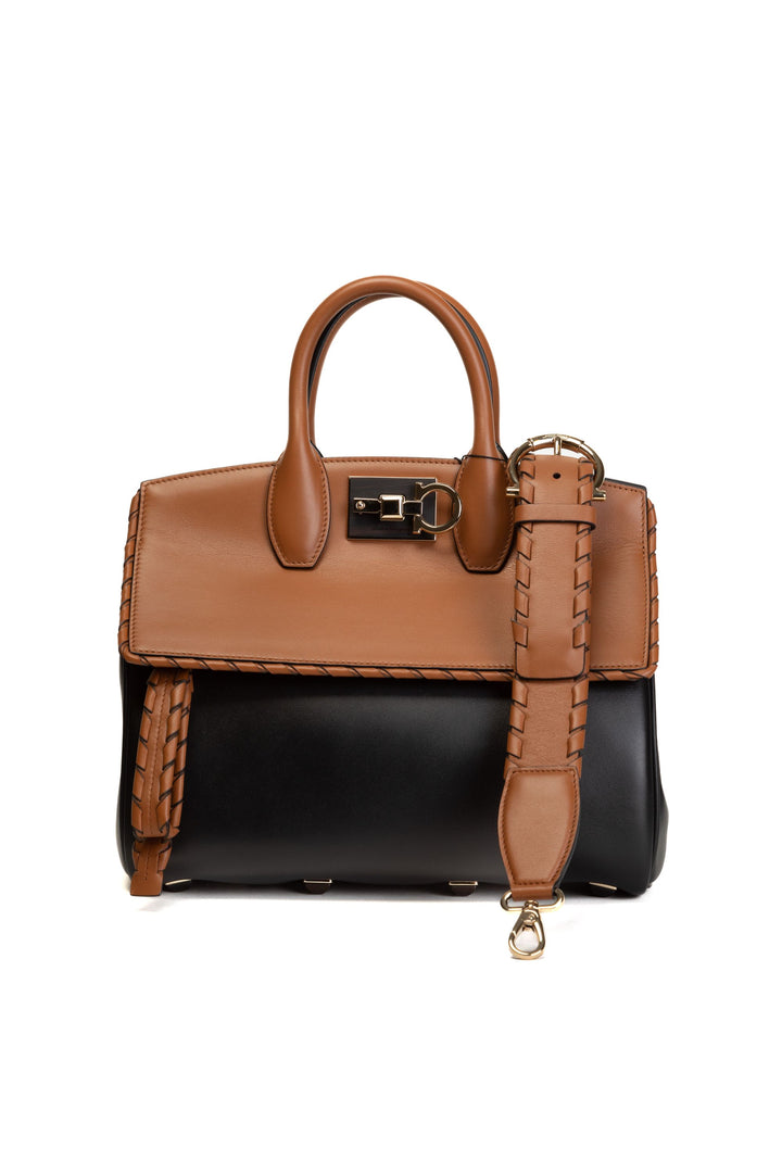 Salvatore Ferragamo Elegant Two-Tone Leather Bag - Black-Brown