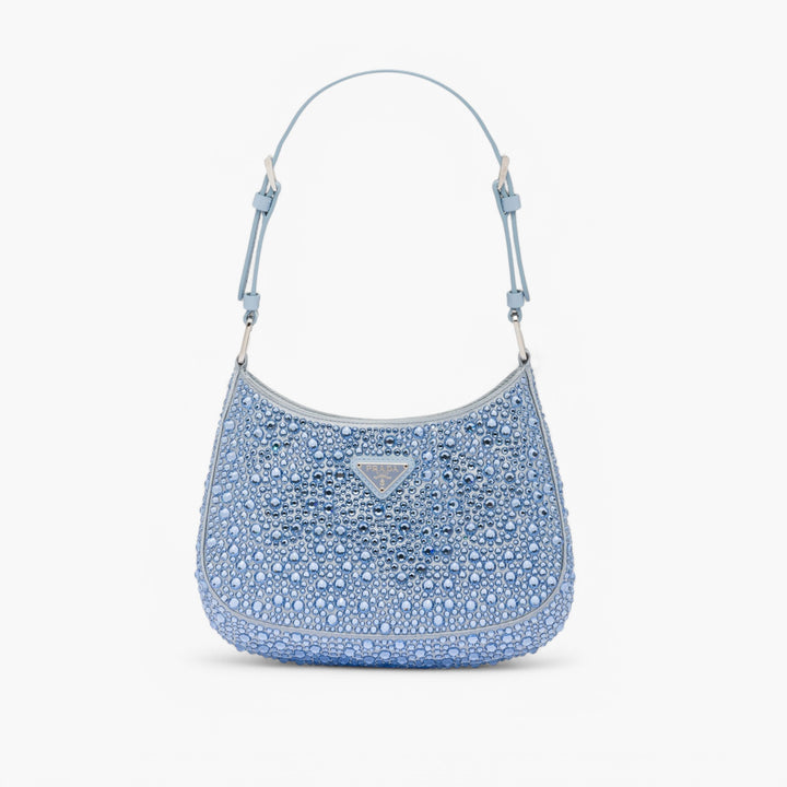 PRADA Cleo Satin Crystal Appliqué Shoulder Bag