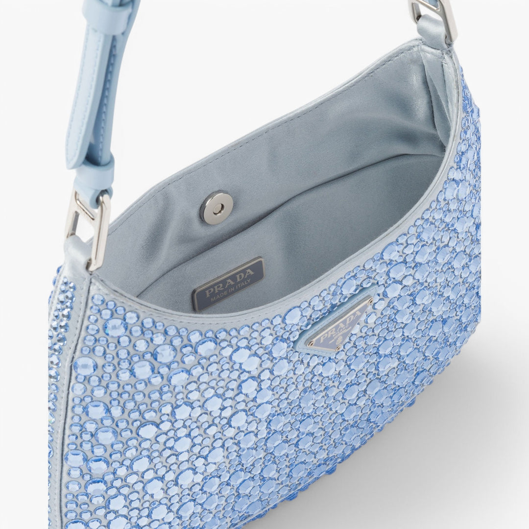 PRADA Cleo Satin Crystal Appliqué Shoulder Bag