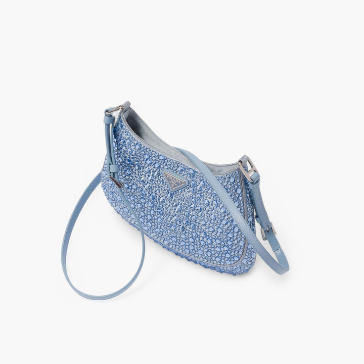 PRADA Cleo Satin Crystal Appliqué Shoulder Bag