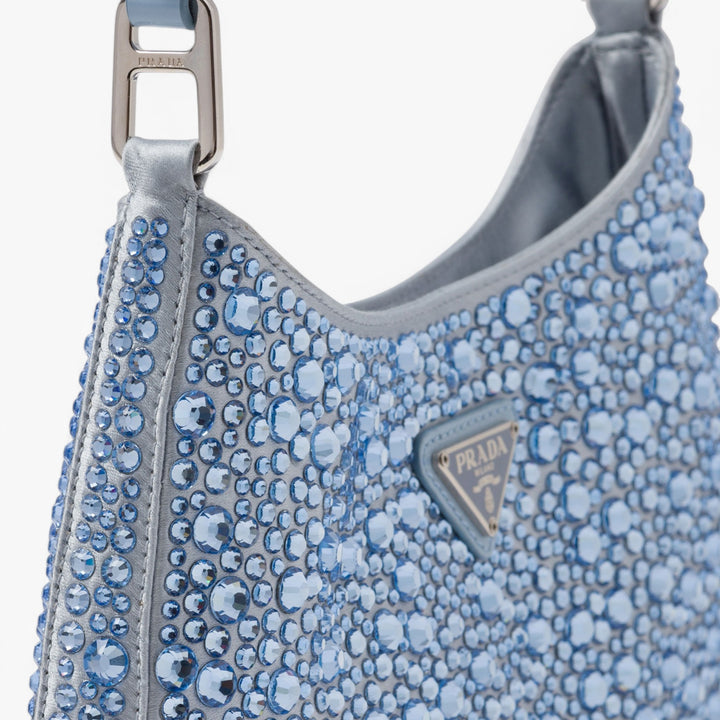 PRADA Cleo Satin Crystal Appliqué Shoulder Bag