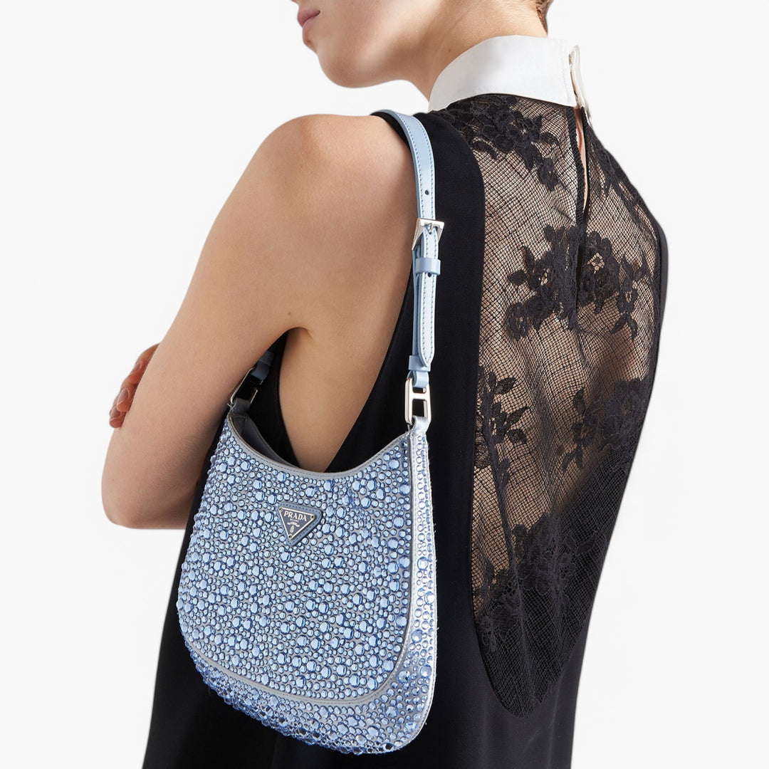 PRADA Cleo Satin Crystal Appliqué Shoulder Bag