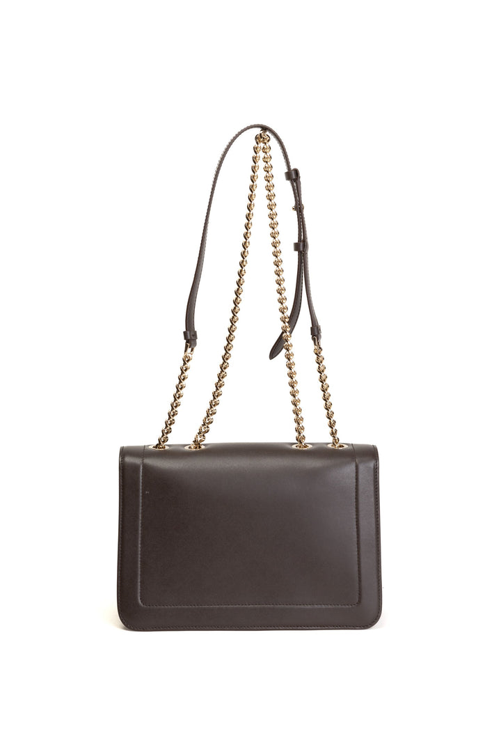 Salvatore Ferragamo Brown Leather Bag with Bow Detail and Chain Strap