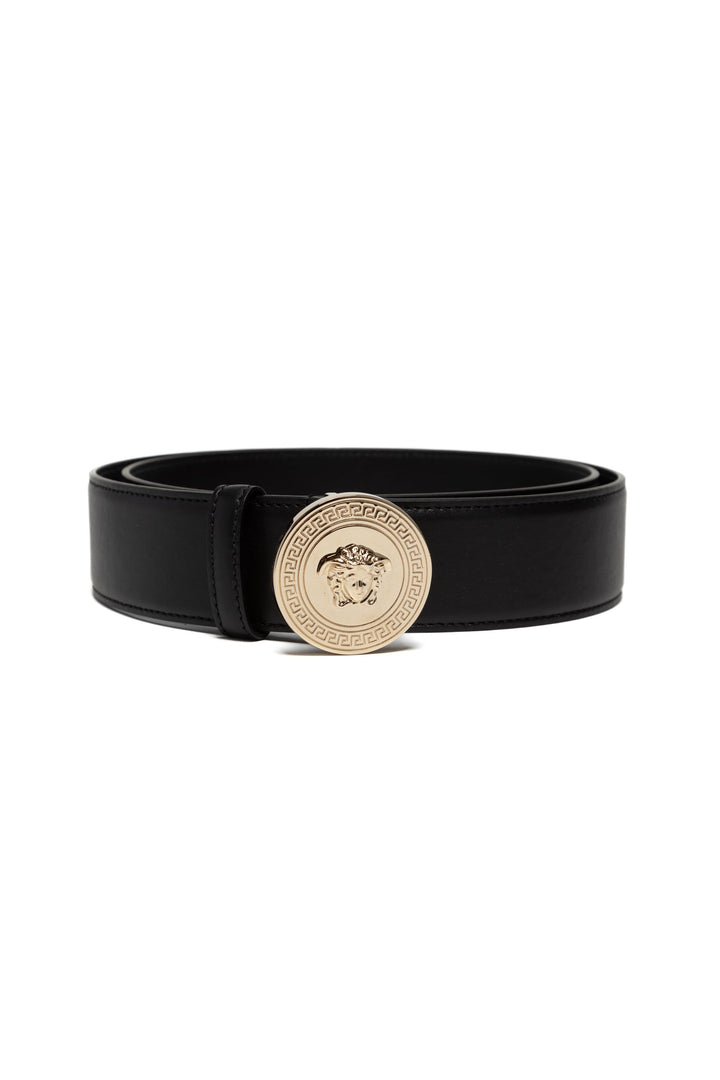 Versace Black Leather Belt with Medusa Emblem