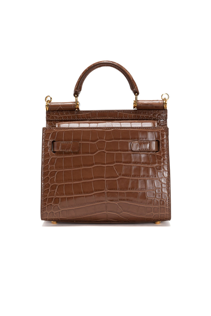 Dolce & Gabbana Beige Crocodile Handbag with Gold-Tone Hardware