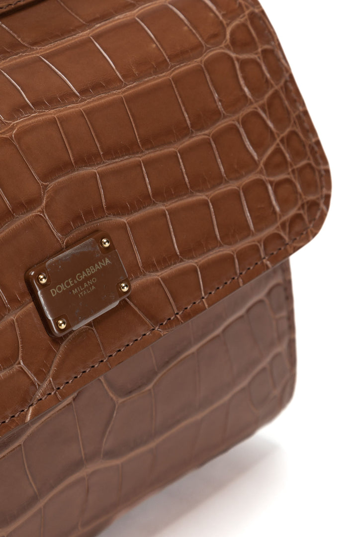 Dolce & Gabbana Beige Crocodile Handbag with Gold-Tone Hardware