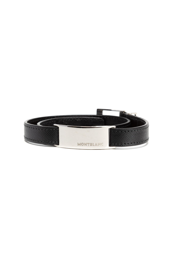 Montblanc Bijoux Black Leather Bracelet with Stainless Steel Clasp