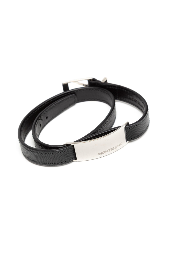 Montblanc Bijoux Black Leather Bracelet with Stainless Steel Clasp