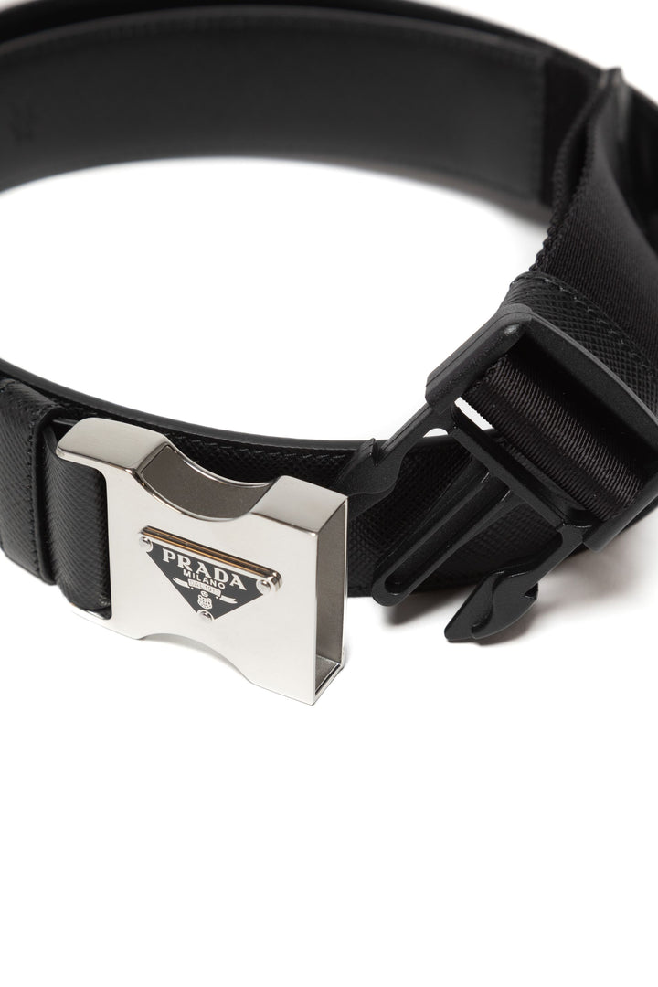 Prada Black Leather Belt with Iconic Branded Buckle - Made in Italy