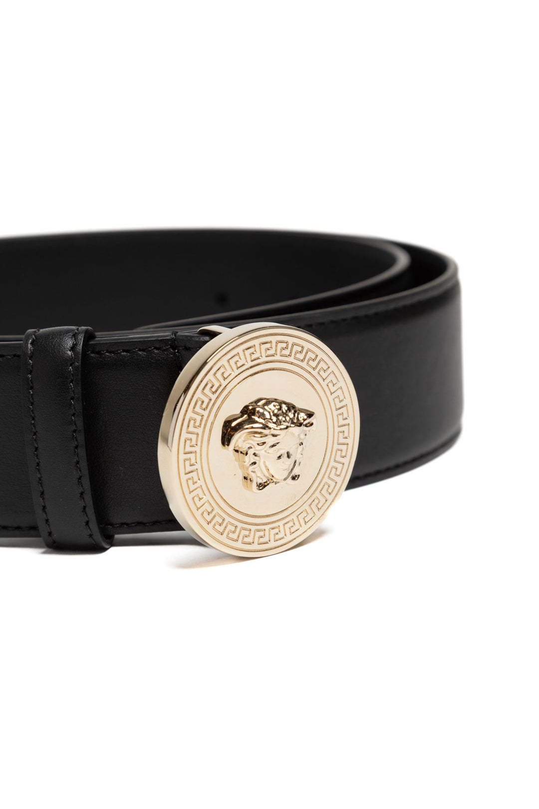 Versace Black Leather Belt with Medusa Emblem