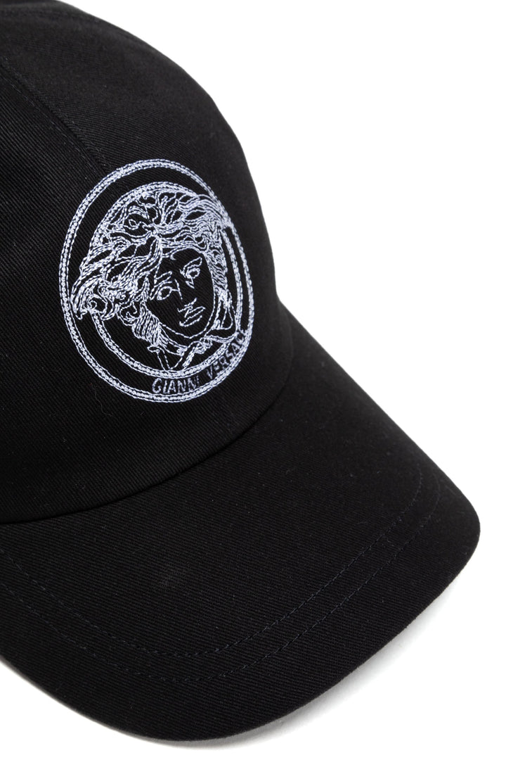 Versace Black Hat with Medusa Emblem Embroidery - Made in Italy