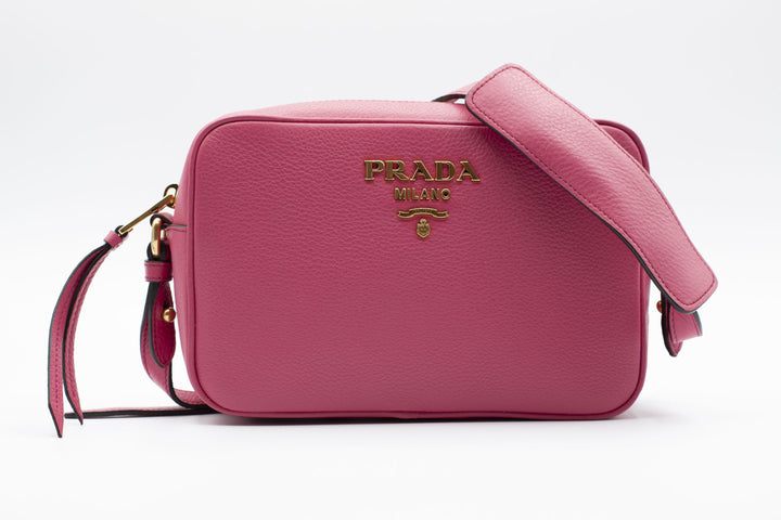 Prada Pink-Gold Pebbled Leather Bag with Adjustable Strap