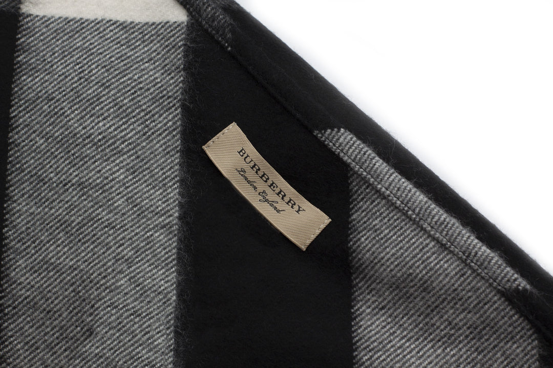 Burberry Black Cashmere Scarf with Iconic Check Pattern