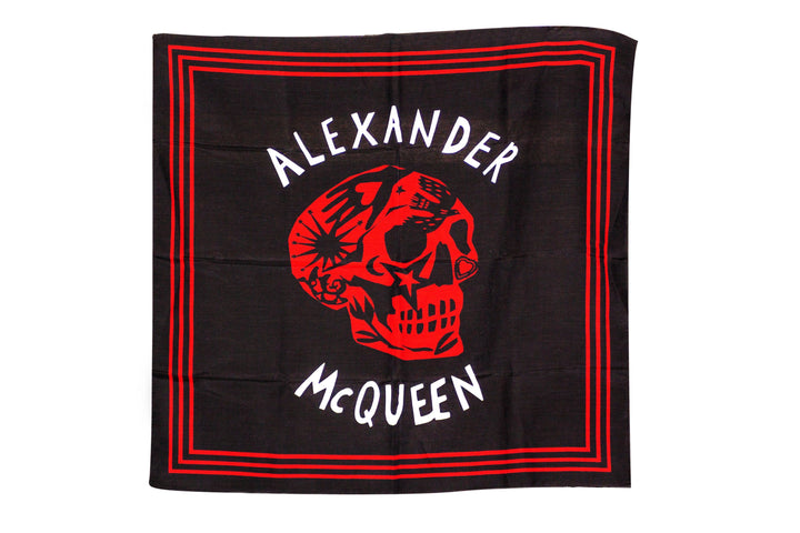 Alexander McQueen Skull Design Scarf in Black and Red, Made in Italy