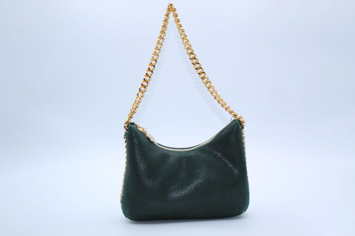 Stella McCartney Elegant Faux Leather Bag with Gold Chain - Green-Gold