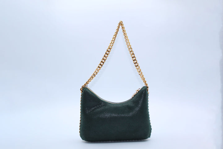 Stella McCartney Elegant Faux Leather Bag with Gold Chain - Green-Gold