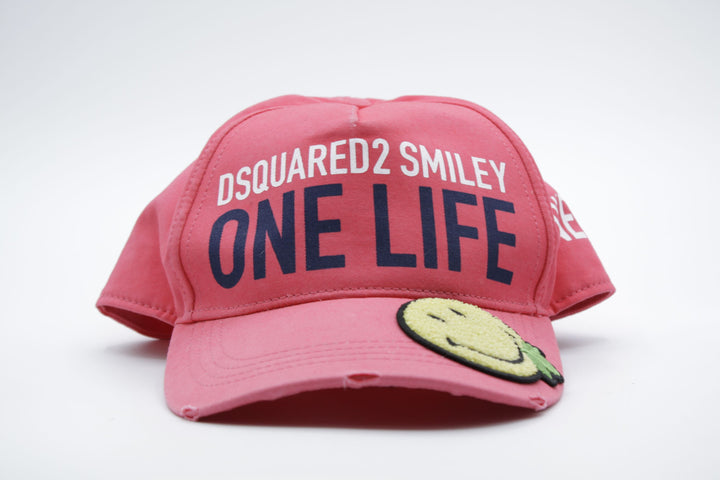 Dsquared2 'One Life Smiley' Embroidered Coral Hat