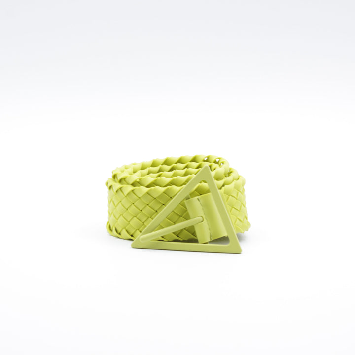 Bottega Veneta Lime Belt with Woven Design and Triangular Buckle - Made in Italy