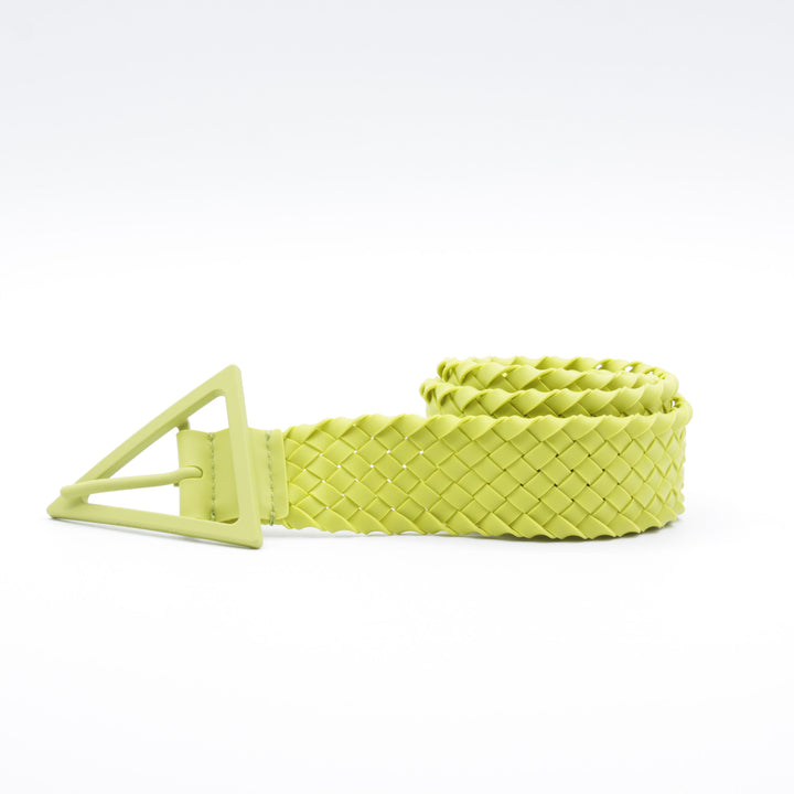 Bottega Veneta Lime Belt with Woven Design and Triangular Buckle - Made in Italy