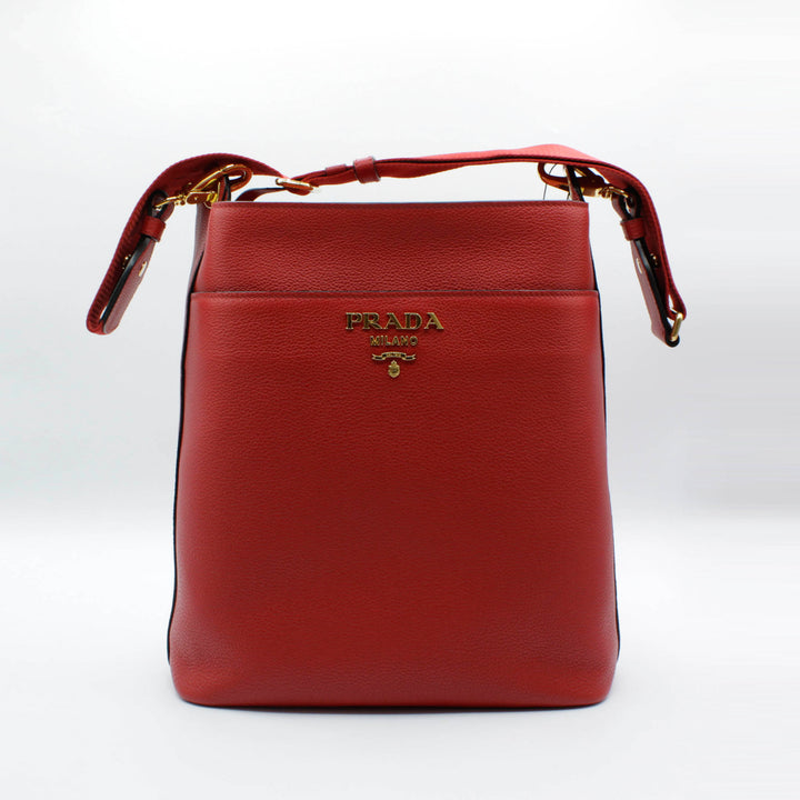 Prada Red-Gold Leather Bag with Iconic Logo