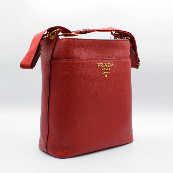 Prada Red-Gold Leather Bag with Iconic Logo