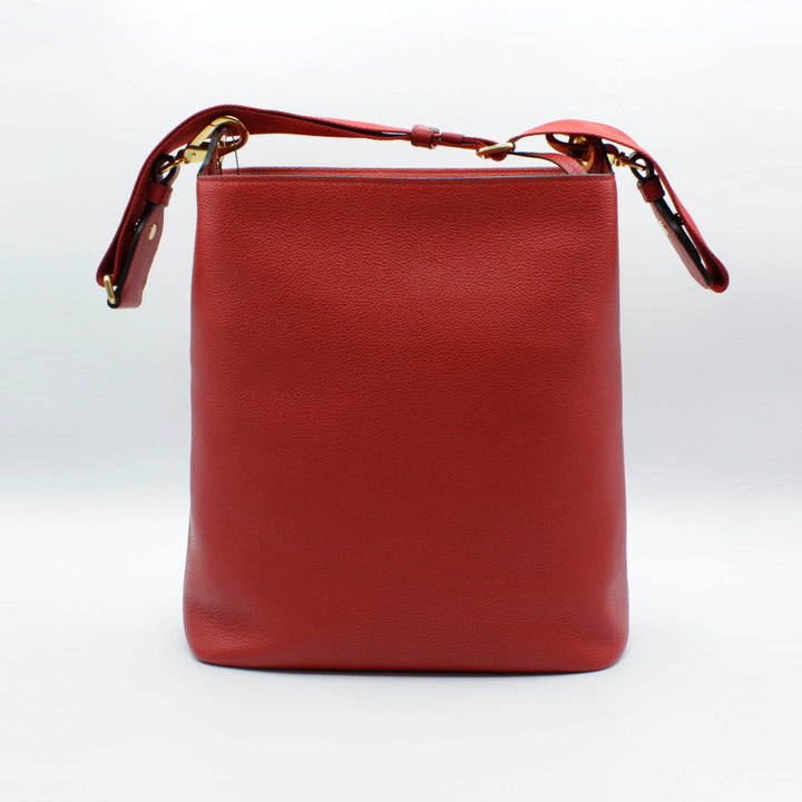 Prada Red-Gold Leather Bag with Iconic Logo