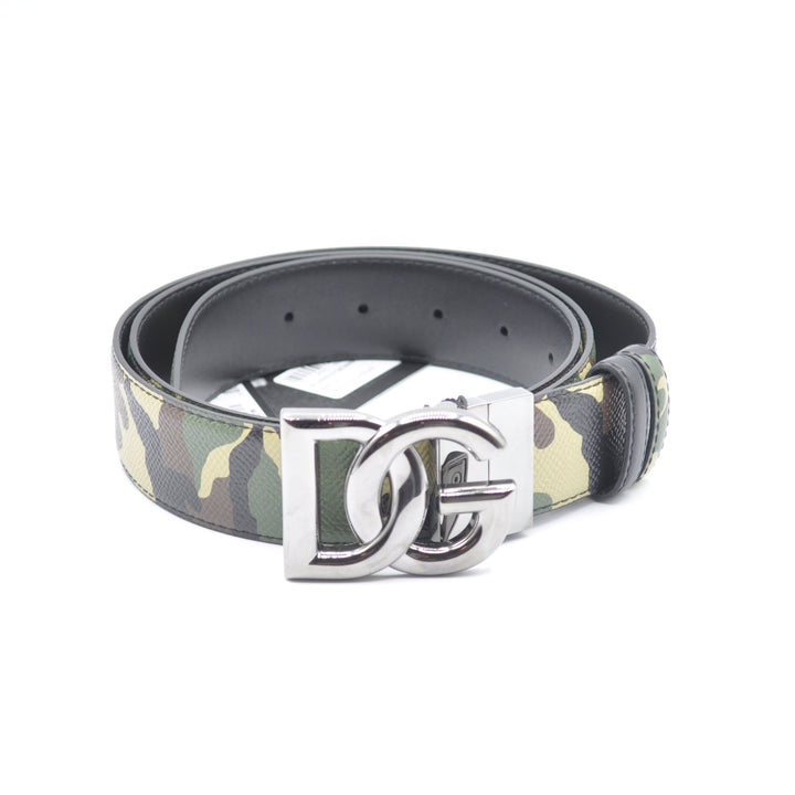 Dolce & Gabbana Camouflage-Silver Belt with DG Logo Buckle - Made in Italy