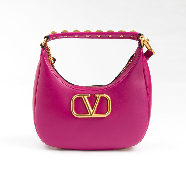 Valentino Bags Fuxia-Gold Magenta Leather Handbag with Gold Emblem - Made in Italy