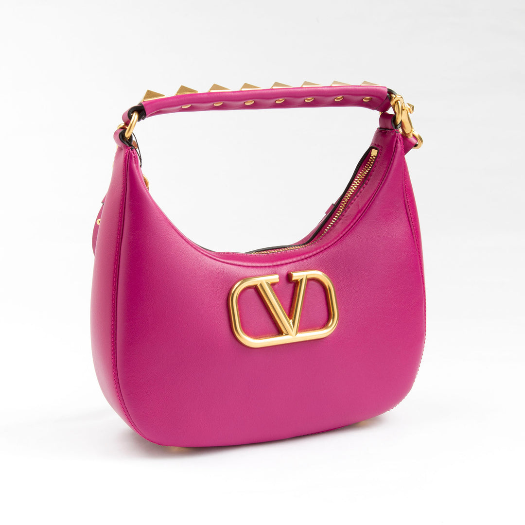 Valentino Bags Fuxia-Gold Magenta Leather Handbag with Gold Emblem - Made in Italy