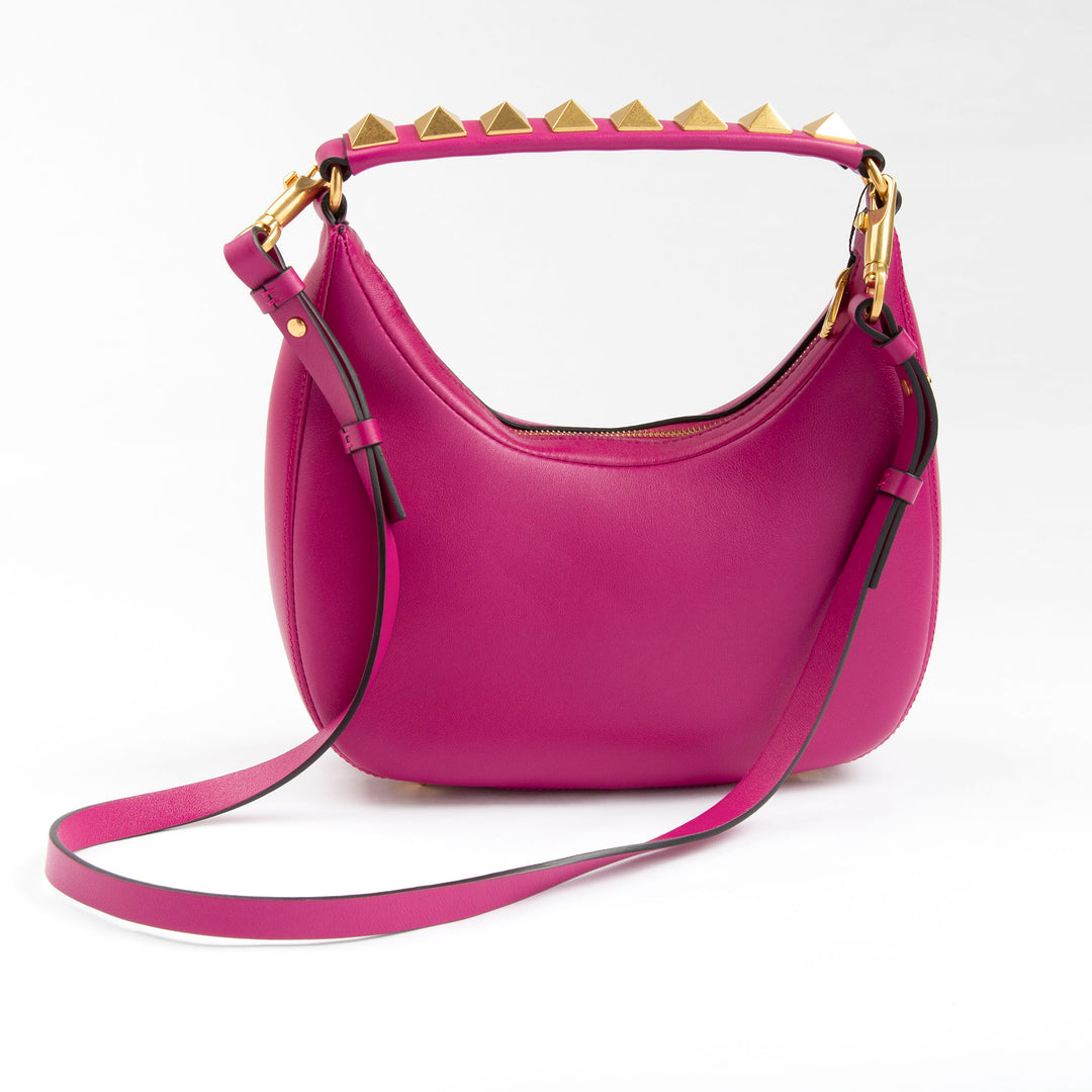 Valentino Bags Fuxia-Gold Magenta Leather Handbag with Gold Emblem - Made in Italy