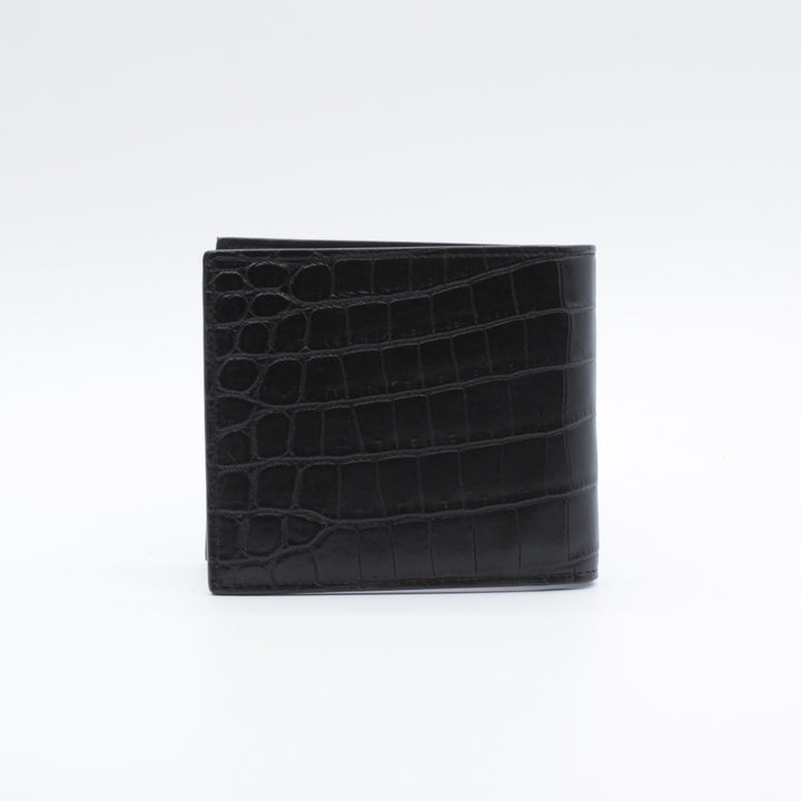 Saint Laurent Croc-Embossed Black Leather Wallet with Iconic Logo - Made in Italy