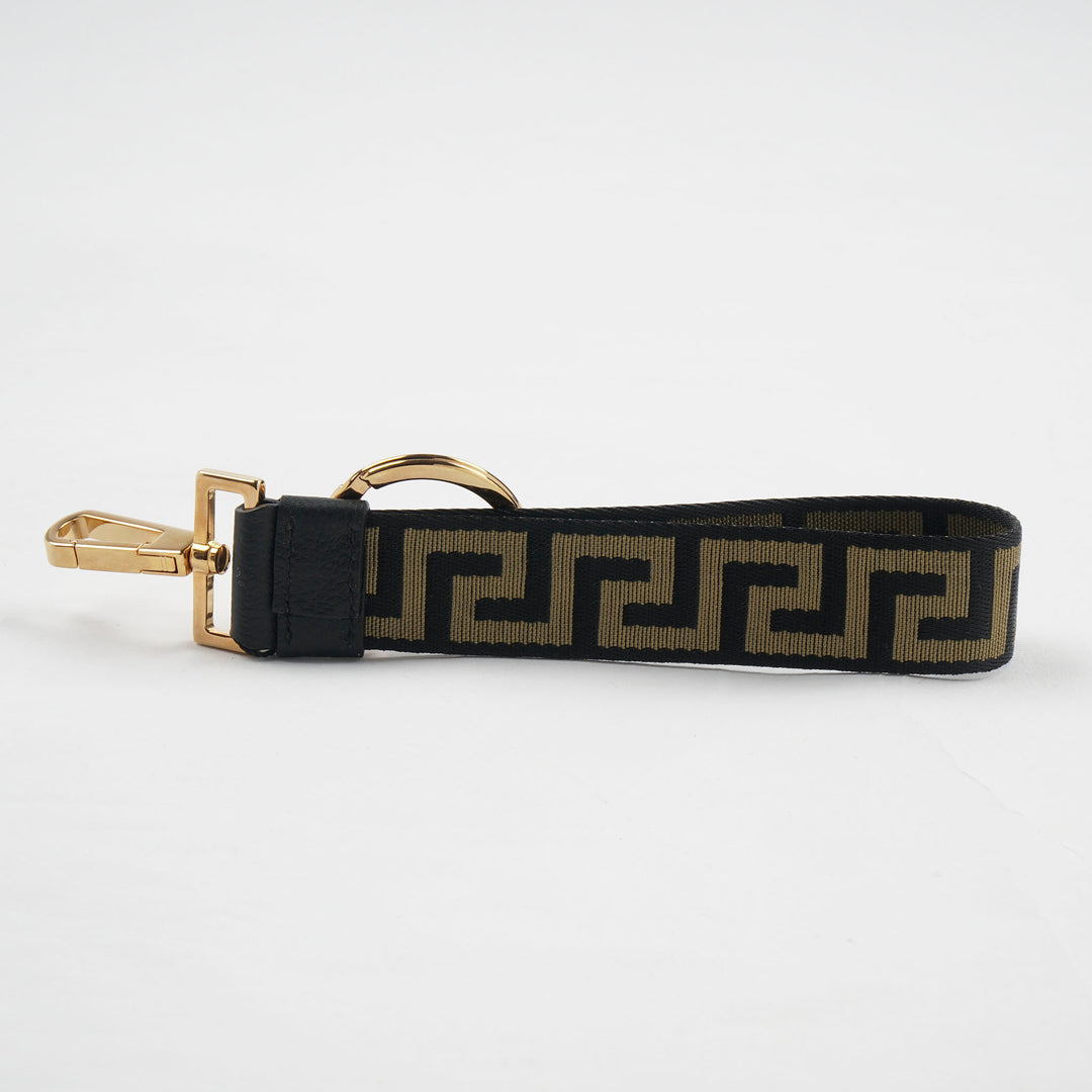 Versace Accessories Greek Key Pattern Strap with Gold-Tone Hardware, Black-Gold